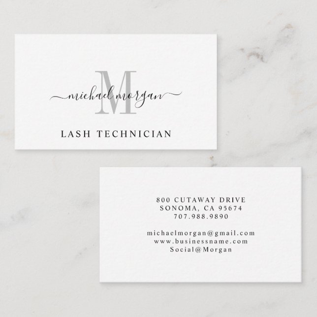 Minimal Script Monogram Lash Technician Business Card (Front/Back)