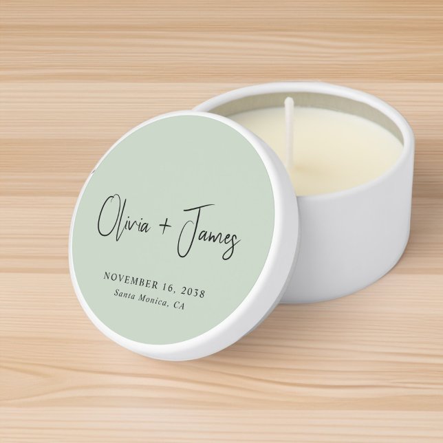 Minimal Script Monogram Sage Green Wedding Mini Candle Favors (Creator Uploaded)