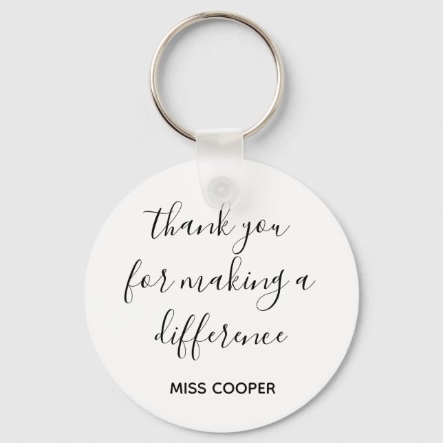 Minimal Script Monogram Teacher Thank You Keychain (Front)