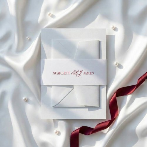 Minimal Script Monogram Wedding Invitation Belly Band