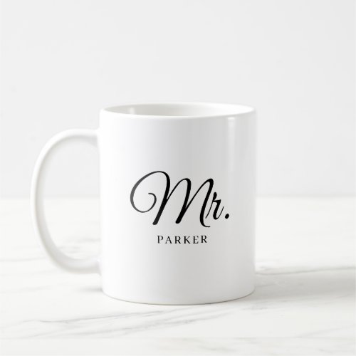 Minimal Script "Mr." Custom Wedding Couple Name Coffee Mug