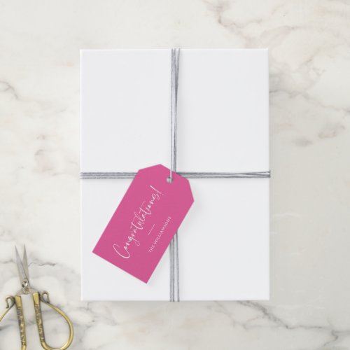 Minimal Script Personalized Congratulations Pink Gift Tags