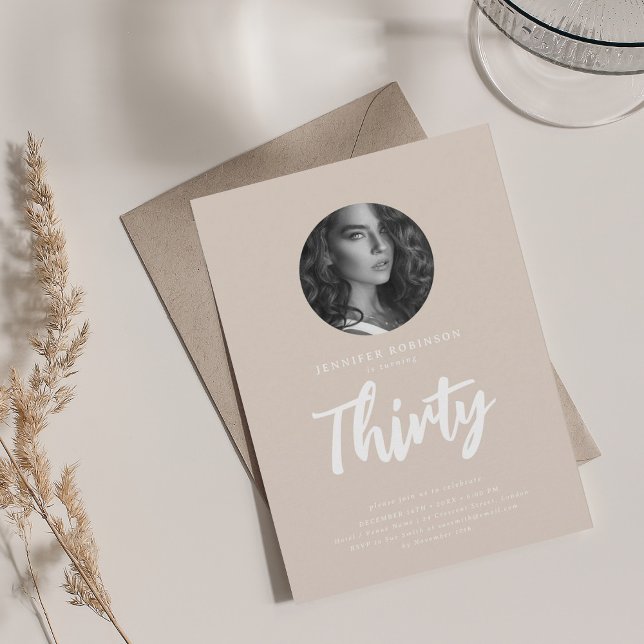 Minimal Script Photo 30th Birthday Champagne  Invitation (Minimal Script Photo 30th Birthday Champagne Invitation)