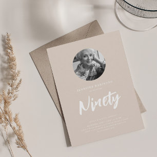 Minimal Script Photo 90th Birthday Champagne Invitation