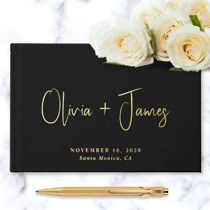 Minimal Script Photo Black Wedding Foil Guest Book