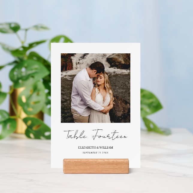 Minimal Script Photo Wedding Table Number Card Holder (Insitu 3)