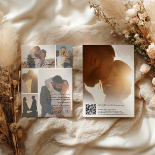 Minimal Script Qr code Names 6-Photo Grid Wedding Invitation