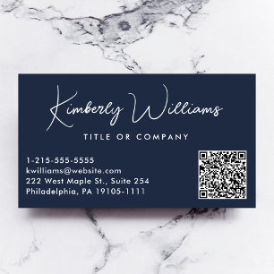 Minimal Script QR Code Professional Blue Business Card