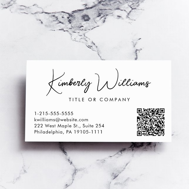 Minimal Script QR Code Professional Business Card (Creator Uploaded)