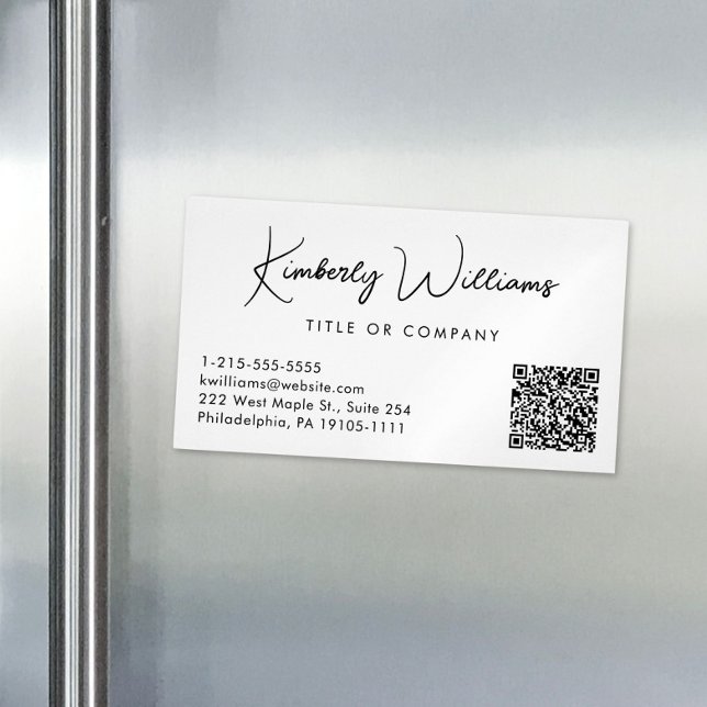 Minimal Script QR Code Professional Cream Business Card Magnet (Creator Uploaded)