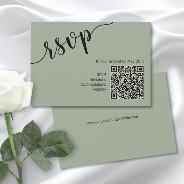 Minimal Script QR Code Sage Green RSVP  Card (Creator Uploaded)
