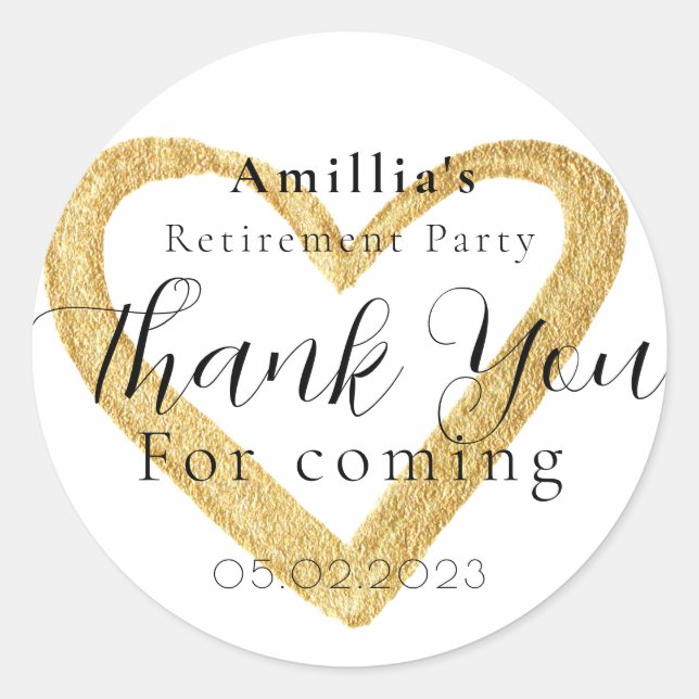 Minimal Script Retirement Party Thank You Favor Classic Round Sticker (Front)
