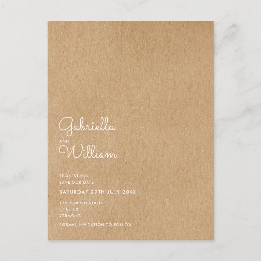 Minimal Script Rustic Kraft Save the Date Announcement Postcard ...