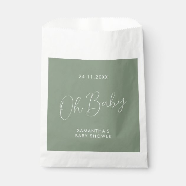 Minimal Script Sage Green Signature Baby Shower Favor Bag