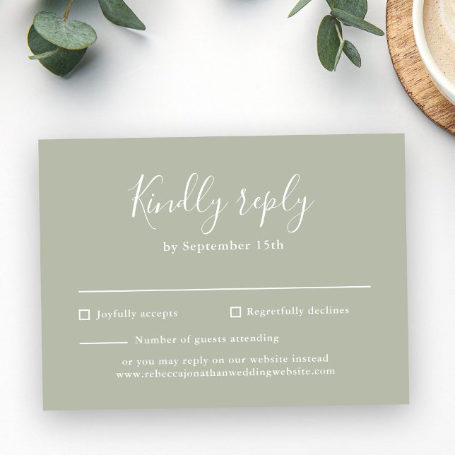 Minimal Script Sage Green Wedding RSVP Card (Creator Uploaded)