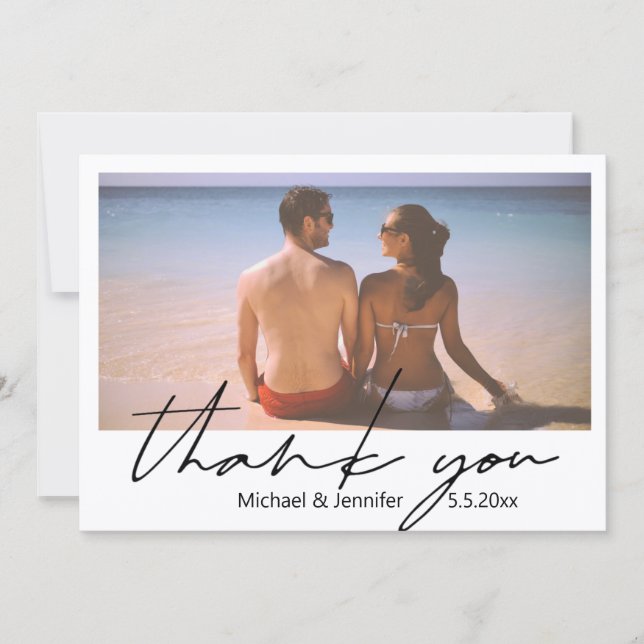 minimal script summer wedding photo thank you  note card (Front)