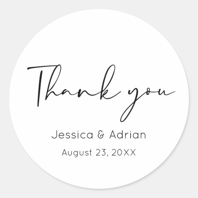 Minimal Script Thank You Classic Round Sticker (Front)