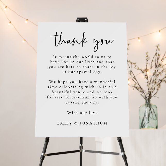 Minimal Script Thank You Letter to Wedding Guests Foam Board (In Situ (Stand))