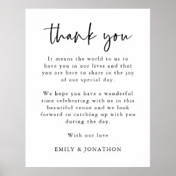 Minimal Script Thank You Letter to Wedding Guests Poster | Zazzle