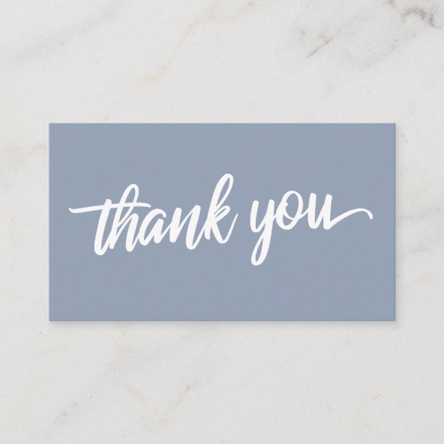 Minimal Script Typography Dusty Blue Thank You Enclosure Card (Front)