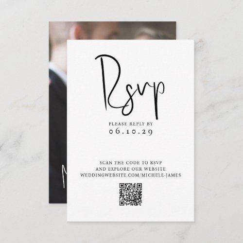 Minimal Script Typography Photo QR Code Wedding RSVP Card