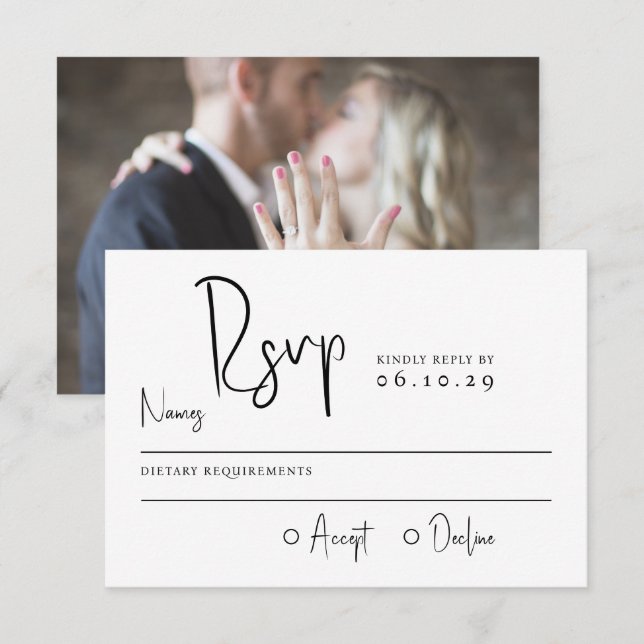 Minimal Script Typography Photo Wedding RSVP Card (Front/Back)