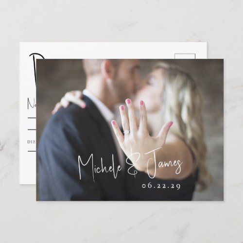 Minimal Script Typography Photo Wedding RSVP Invitation Postcard