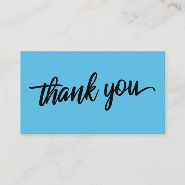 Minimal Script Typography Scuba Blue Thank You Enclosure Card (Front)