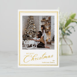 Minimal Script Vintage Merry Christmas Photo Foil Holiday Card