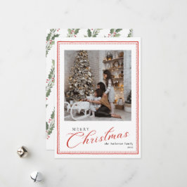 Minimal Script Vintage Merry Christmas Photo Holiday Card
