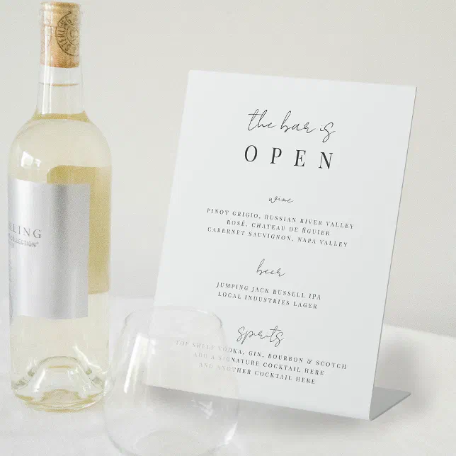 Minimal Script Wedding Bar Menu Pedestal Sign | Zazzle