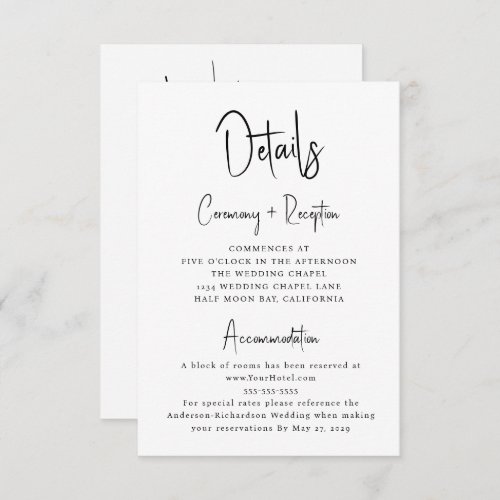 Minimal Script Wedding Details Wishing Well Enclosure Card