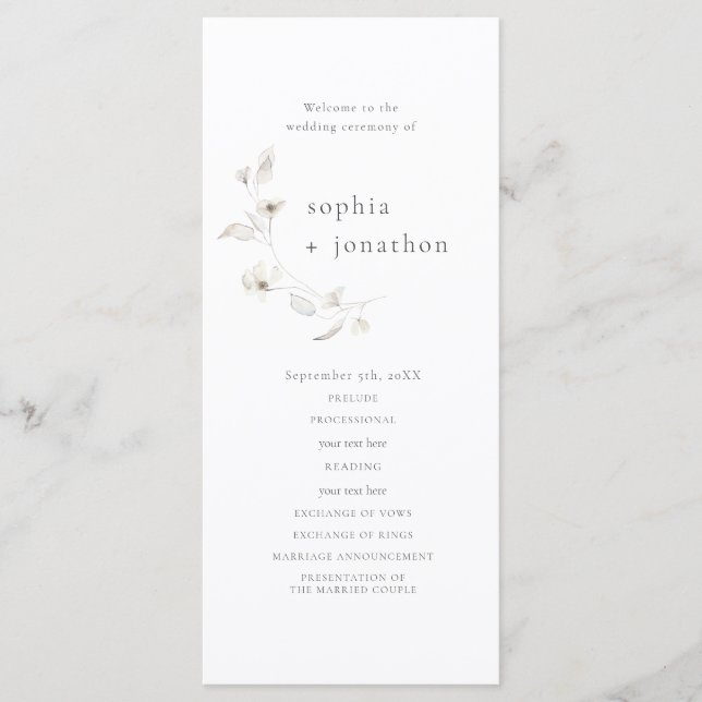 Minimal Script Wedding Program (Front)