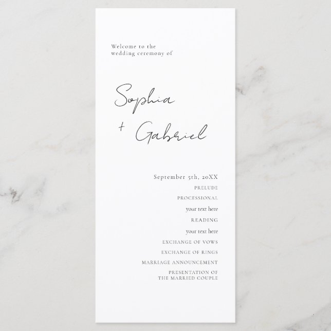 Minimal Script Wedding Program (Front)