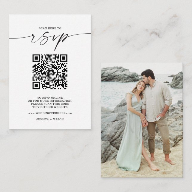 Minimal Script Wedding Website QR Code RSVP Enclosure Card (Front/Back)