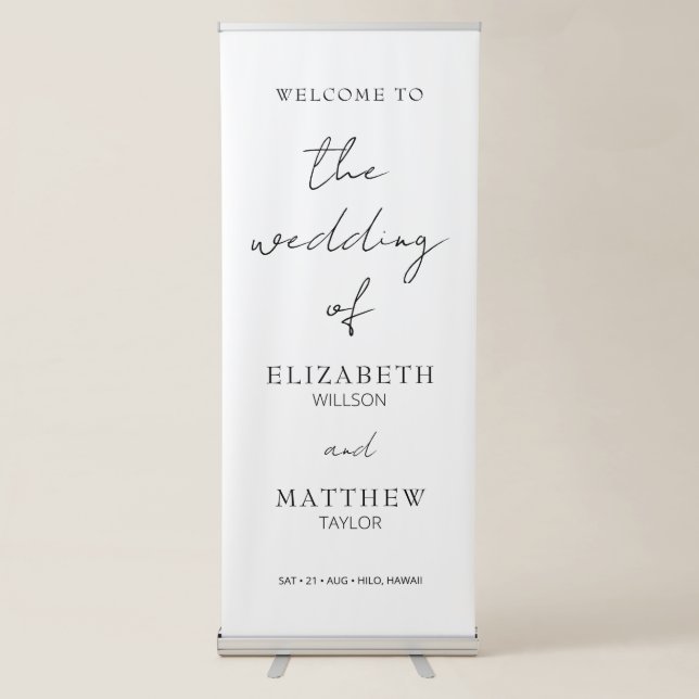 Minimal Script Wedding Welcome Banner with Stand (Front)
