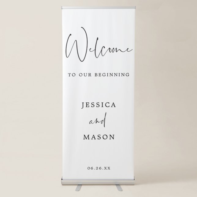 Minimal Script Wedding Welcome Banner with Stand (Front)
