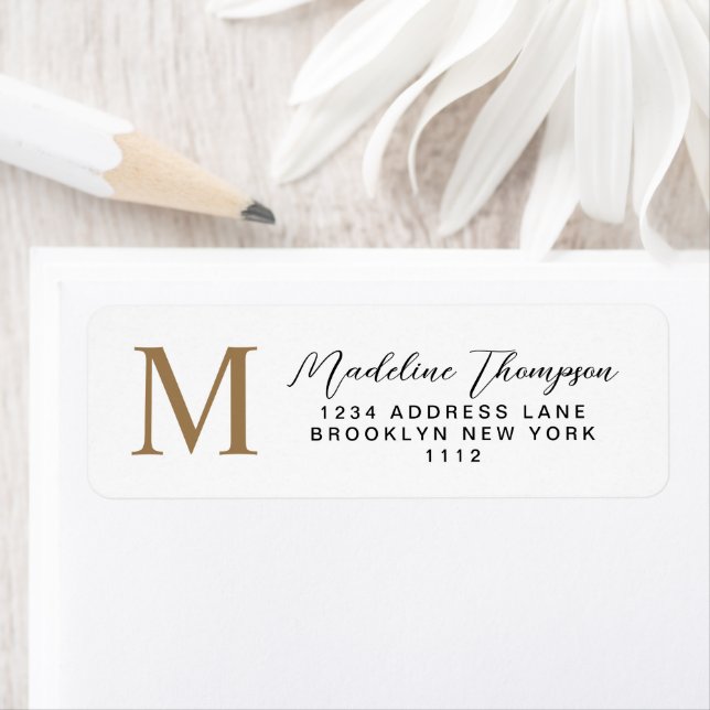 Minimal Script White Gold Monogram Address Label (Insitu)