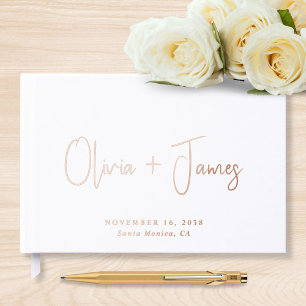 Minimal Script White Wedding Foil Guest Book