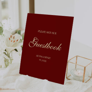 Minimal Script Wine Red "Sign Our Guestbook" Pedestal Sign