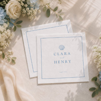 Minimal Seashell Coastal Wedding Napkins