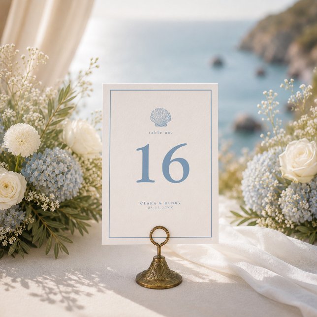Minimal Seashell Coastal Wedding Table Number (Creator Uploaded)