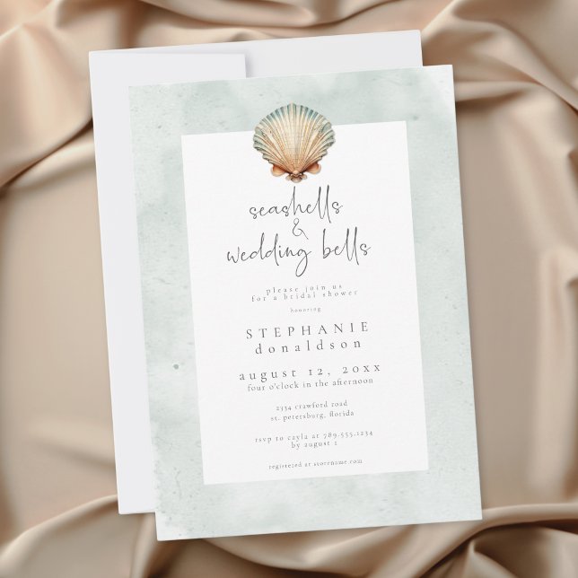 Minimal Seashells & Wedding Bells Bridal Shower Invitation (Minimal Seashells & Wedding Bells Bridal Shower Invitation)