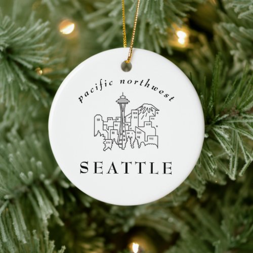 Minimal Seattle Skyline Outline Pacific Northwest Ceramic Ornament