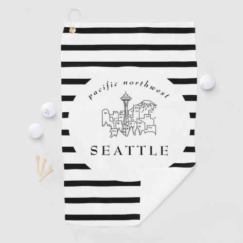 Minimal Seattle Skyline Outline Pacific Northwest Golf Towel