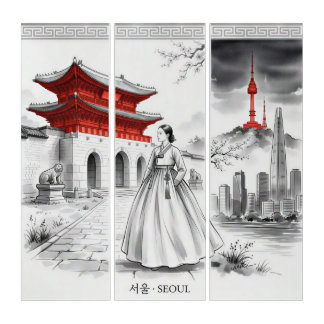 Minimal Seoul-ink wash Triptych
