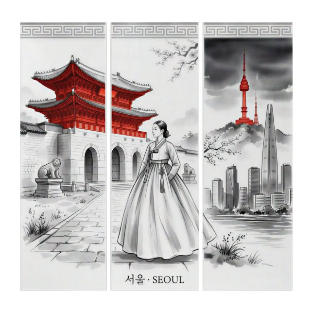 Minimal Seoul-ink wash Triptych (Front)