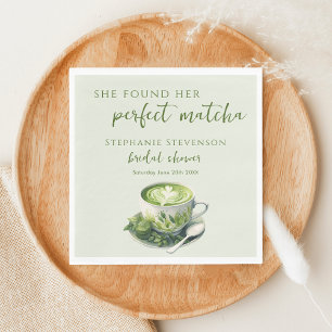 Minimal She Found Her Perfect Matcha Bridal Shower Napkins