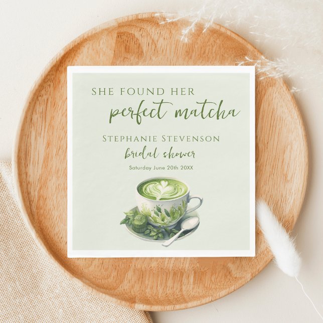 Minimal She Found Her Perfect Matcha Bridal Shower Napkins (Creator Uploaded)