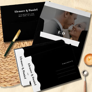 Minimal Side Wave Black and White   Photo Wedding Envelope